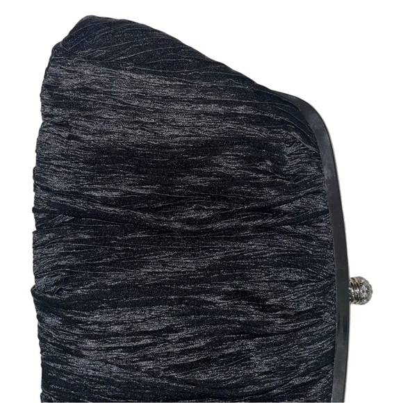 NEIMAN MARCUS Vintage Ruched Silk Black Clutch Bag Silver Frame with Crystals - Picture 3 of 15
